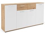 möbelando Sideboard Jacklin in Artisan Eiche Absetzung weiß - Moderne Kommode mit viel Strauraum für Ihren Wohnbereich - 160 x 85 x 35 cm (B/H/T) Beistellschrank Anrichte Standschrank Highboard