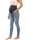Maacie Umstandshosen Lange Elastisch Jeans für Schwangerschaft Bequem Jeans Frühling Sommer Blau XL