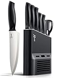 Messerset mit Messerblock Set, 7-TLG Kochmesser Set mit Messer, Schere, Messerblock zum Hacken von Fleisch/Gemüse/Obst, das Scheiben, Würfeln Schneiden
