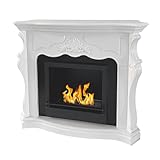 Divina Fire Bioethanol-Kamin für den Boden Paris aus Holz, weiß, L 123 x T 39 x H 100 cm