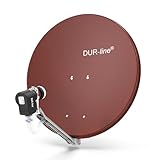 DUR-line 4 Teilnehmer Set - Qualitäts-Alu-Satelliten-Komplettanlage - Select 75cm/80cm Spiegel/Schüssel Rot + Quad LNB - für 4 Receiver/TV [Neuste Technik, DVB-S2, 4K, 3D]
