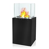 FIVMEN Ethanol Kamin Freistehender Standkamin mit Deko Steine und Löschhilfe Gartenkamin Feuersäule Terrassenfeuer Indoor & Outdoor für Balkon Garten Deko, 35x18x80 cm