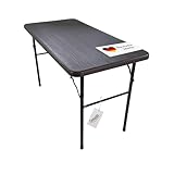 Lemodo Klapptisch mit Tischplatte in Holzoptik, Balkontisch klappbar 120 x 60 cm (L x B), Gartentisch wetterfest, Plastiktisch in schwarz, Balkon Tisch für bis zu 6 Personen