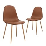 CangLong 2er-Set Esszimmerstühle, Retro-Polsterstühle für Küche und Esszimmer, Esszimmerstuhl aus Kunstleder mit Metallbeinen, Braun