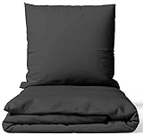 Leonado Vicenti Uni Bettwäsche-Set 135x200 Microfaser mit Reißverschluss Allen Farben wählbar, Farbe:Anthrazit