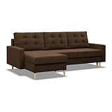 Mebligo - Ecksofa mit Schlaffunktion und Bettkasten BLANK, 223x88x140 cm, Universelles Eckcouch, Rechte oder Linke Seite Couch, Wohnzimmer Schlafsofa. L Couch mit Schlaffunktion - Braun