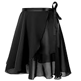DiULi Ballett Rock Damen, Ballett Wickelrock Röcke Ballerina, Tanzrock Verstellbarer Taille Atmungsaktiv Ballettrock für Mädchen und Damen, XL, Schwarz
