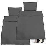 Beautissu 2er Set Renforcé Bettwäsche Set 155x220 cm Julie - Kissenbezug 80x80cm – Bettwäsche mit 2X Bettbezug & 2X Kopfkissenbezug - 4teilige Kühlende Sommerbettwäsche aus Baumwolle in Anthrazit