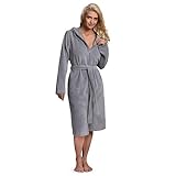 Twinzen Bademantel Damen Reißverschluss Kapuze - Bademantel Damen flauschig aus superweicher Öko-Tex Baumwolle Grau - Größe XL