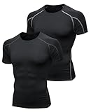 Niksa 2 Stück Funktionsshirt Herren Kurzarm Kompressionsshirt Männer Laufshirt Sportshirt mit Rundhalsausschnitt Fitness, Schwarz-Schwarz, Schwarz-Grau, M