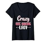Damen Crazy Kite Surfing Lady T-Shirt mit V-Ausschnitt