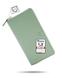 Baur Damen Geldbörse Echt Leder Geldtasche | Geldbeutel mit RFID Schutz | Großes Portemonnaie viele Kartenfächer | Rundum-Reißverschluss | Damen-Geldbörse (Silber Reißverschluss, Minzgrün)