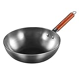 Poêle Wok - 12,5 pouces Woks et sauteuses - Wok Chinois - Woks Traditionnels Chinois et japonais - Poêle en fonte Non revêtue adaptée à un Usage Domestique