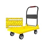 Robuster, faltbarer Flachbettwagen, Stahlwagen auf Rädern, multifunktional, handgezogen, Transportwagen, tragbarer Lastenanhänger, Gelb