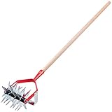 KADAX Sternfräse mit Jätemesser, Gartenfräse, Krümler zum Lockern des BO-dens, Kultivator für Garten, Rasen, Unkraut, Rollhacke, Bodenkrümler aus Stahl, Rollkultivator (mit Holzstiel)