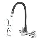 LakeBayMZC Wasserhahn Küche Wandmontage mit 3/4 zoll Anschluss für Geschirrspüler/Waschmaschine, Edelstahl Wandarmatur Küche mit 2 Wasserstrahlarten, Küchenamatur mit Flexibler Auslauf