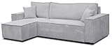 VENASI MÖBEL Ecksofa mit Schlaffunktion und Bettkasten Cord-Stoff Schlafsofa Eckcouch Sofa (Hellgrau)