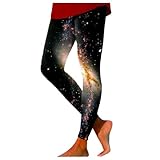 SRZYMJ Galaxy Leggings Damen Hohe Taille Galaxy Kostüm Damen Bedruckte Bunte Leggings Yoga Hose Stretchy Yogahose Render Hosen Frauen Planeten Kostüm Leggings Damen High Waist Schwarz L