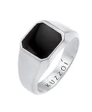 Kuzzoi Siegelring Herrenring Achteck mit Emaille Schwarz in 925 Sterling Silber massiv, 10 mm breit, Klassischer Herren Silberring, Ring für Männer poliert in der Ringgröße 60, 0610882720_60