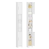 HEXCELEN Badezimmerschrank, Badschrank Schmal Hoch, Hochschrank Badezimmer, Badschrank mit Offenen Fach und Tür, Verstellbaren Ablagen, Platzsparender Badregal, Badmöbel, Modern, 20 × 20 × 180 cm Weiß