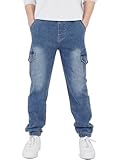 CAMLAKEE Cargohose Jungen Jogginghose Kinder Cargo Hosen Jungs Arbeitshose mit Elastischem Bund Denim DE: 152-158 (Herstellergröße 150)