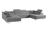 COMFORTINO FURNITURE Ecksofa mit Schlaffunktion Big PASTI U-Form, Sofa Couch mit Bettkasten, 3-Sitzer Eckcouch, Schlafsofa für Wohnzimmer, Big Sofa Couch mit Schlaffunktion (Grau)