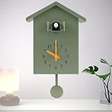 Minimalistische Kuckucksuhr Mit Pendel - Zarte Vogelhaus Wanduhr Mit Chimer, Batteriebetrieben für Wandkunst, Zuhause, Wohnzimmer, Küche, Büro Dekoration (Grün)