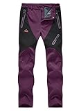 donhobo Damen Hosen Wasserdicht Softshellhose Wanderhose Fleece Gefüttert Winterhose Winddicht Warm Elastisch Outdoorhose Trekkinghose Lila XS