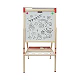 Tafel Kinder Staffelei Holz,kindertafel Doppelseitige Kreidetafel und Whiteboard Set Höhenverstellbar Maltafel mit Papierrolle Spieltafel Standtafel mit Zubehör für Kinder und Kleinkinder