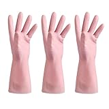 SXTYYH 3 Paare Gummihandschuhe for Den Abwasch Wasserdicht Lang Dick Putzhandschuhe Wiederverwendbar Geschirrhandschuhe for Die Küche Haushaltshandschuhe(Pink,3 Pairs_M)