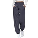 Jogginghose Damen Baggy Jogginghose Damen Hoher Taille mit Taschen Gummibund Sporthose Freizeithose für Training (DE/NL/SE/PL, Alphanumerisch, M, Regular, Regular, Dunkelgrau)