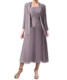 3 Stück Mutter der Braut Kleider Frauen Chiffon Formelle Abendkleider mit langärmeligen Jacken Mauve 4XL