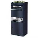 Metzler Paketbriefkasten mit Pflanzdach und Paketfach in Anthrazit RAL 7016, abschließbar und wetterfest, personalisierbares Edelstahlnamensschild, freistehend, robust, für große Pakete