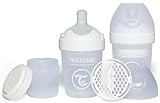 Twistshake 2x Pro Double Anti-Kolik Babyflasche mit Milchpulverbehälter und Mixer - 180 ml | Langsam Fließende, Brustähnliche Brustwarze aus Silikon | BPA-freie | Geeignet für Neugeborene (0+) | Weiß