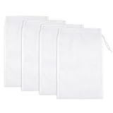 4 Stück Nussmilchbeutel,Passiertuch Wiederverwendbar 30 x 20 cm,gewebtes Filtertuch Nylon-Filtersack,Feinmaschiges Filterbeutel mit Kordelzug,für Käse Kaffee Joghurt Fruchtsaft Gemüsesaft