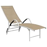 Helloshop26 Liegestuhl, Sonnenliege, Gartenbett, Terrasse, Möbel für den Außenbereich, Textilene und Aluminium, cremefarben, 02_0012930