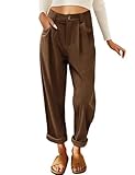 CMTOP Hosen Damen Cordhose Freizeithose Elastische Hohe Taille Tapered Hose Gerades Bein Casual Hosen mit Taschen Bequem Elegant Stoffhose (Braun, M)