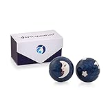 Meditation Qi-Gong-Kugel Paar mit Klangwerk | Klangkugeln | Yin Yan | Design MOND-STERNE-BLAU (Ø: 45mm)