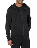 Amazon Essentials Herren Leichter French-Terry-Hoodie Mit Durchgehendem Reißverschluss Und Bequemer Passform, Schwarz, L