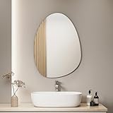 S'AFIELINA Design Spiegel Rund Dekorativer Wandspiegel 75 x 55 cm Glas HD Asymmetrischer Runder Spiegel mit Vier Aufhängelöchern für Badezimmer Schlafzimmer Flur Wanddekoration