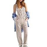 Rrongwn Latzhosen Für Damen Sommer Jeans Latzhose Mit Träger Ärmellos Locker Geschnitten Lässig Lange Overalls Lässig Langer Jumpsuit Cross Jeanslatzhose Leicht Luftig Freizeitanzug
