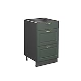 Vicco Küchenunterschrank Fame-Line, Grün-Gold Landhaus/Anthrazit, 50 cm ohne Arbeitsplatte