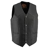 Milwaukee Leather LKM3730 Herren Motorradweste aus schwarzem Leder, Western-Stil, V-Ausschnitt, mit Druckknopfverschluss vorne, 56