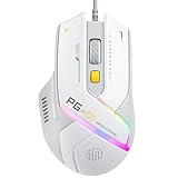INPHIC PG1 Gaming Maus mit Kabel, 12800 DPI Hochpräzise, 6 programmierbare Tasten, atmungsaktive RGB Hintergrundbeleuchtung Ergonomische PC Maus Kabel für Computer/Mac/Laptop - Weiß
