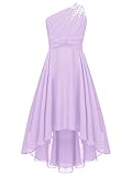 iEFiEL Mädchen Festlich Kleid Elegante Hochzeitskleid EIN-Schulter Blumenmädchenkleider Abendkleid Vokuhila Kleid Partykleid Sommerkleid A Lavender 146-152