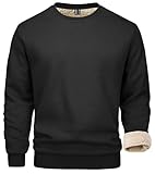 MAGCOMSEN Pullover Herren Winter Crewneck Sweatshirt Outdoor Warme Laufshirt Gefüttert Langarmshirt ohne Kapuze Schwarz XXL