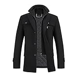 YOUTHUP Herren Wollmantel Dick Winter Kurzmantel Regular Fit Wintermantel Freizeit Herrenmantel Übergangsmantel, Schwarz, XXL