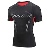 AMZSPORT Herren Kompressionsshirt Kurzarm Funktionsshirt Atmungsaktives Sportshirt Laufshirt，Rot M