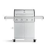 BURNHARD 4-Brenner Gasgrill Big FRED Basic Series 3 inkl. Gusseisen-Grillrost, Grillabdeckung, Edelstahl Grillwagen + klappbare Seitentische