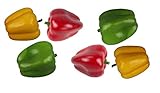 GMMH Deko Paprika 6 Stück, Rot, Gelb und Grün, Lebensechtes Plastikgemüse, Kunstgemüse, Kunstobst, Künstliches Obst und Gemüse Dekoration, Schaufenster Haushalt Küche, Party und Hotel
